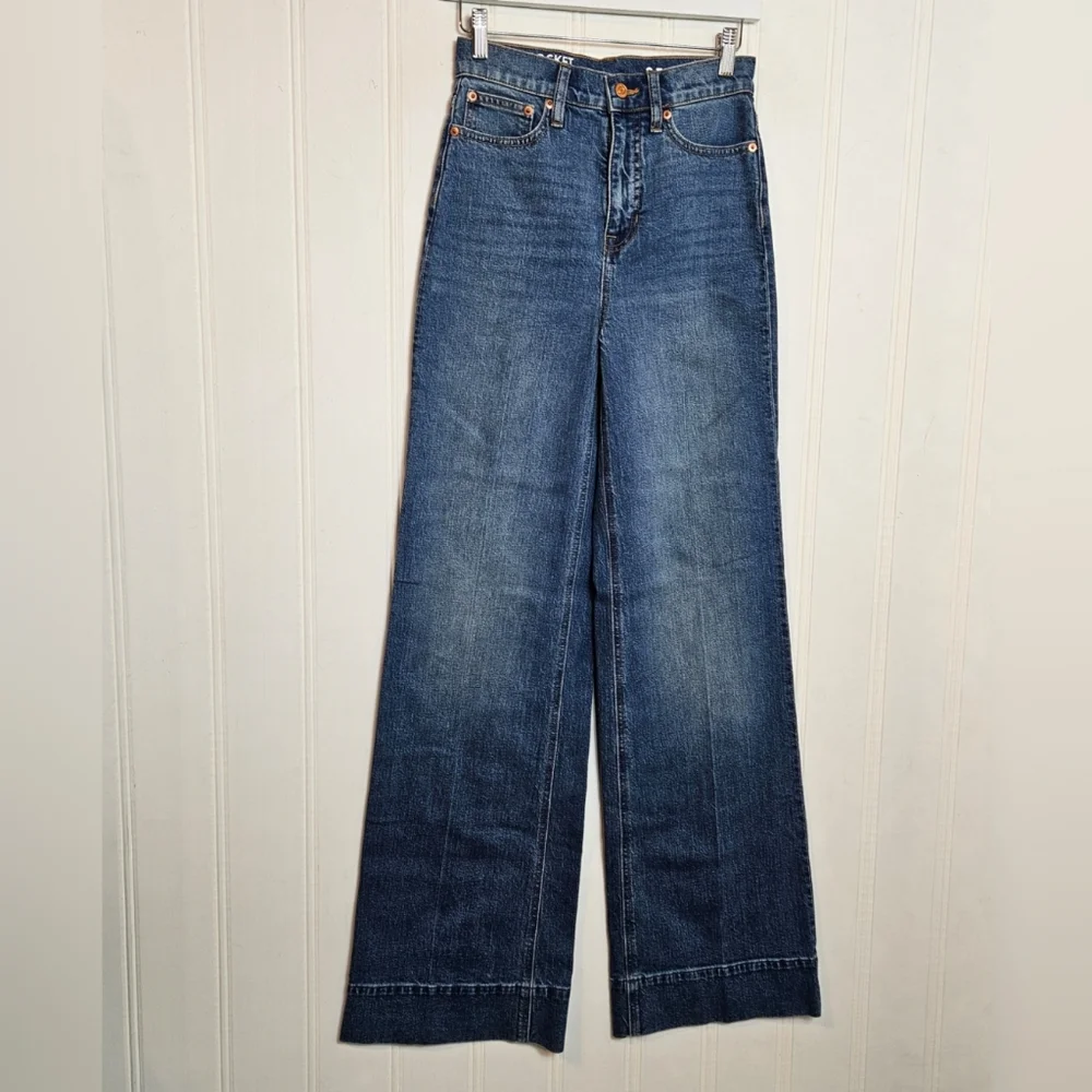 J.Crew Wide Leg Jeans 25T High Rise Tall Stretch Blue Denim Classic Fit NWT